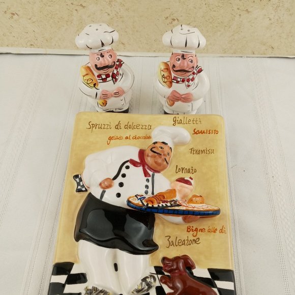 Dena Marie 3-D Ceramic Wall Hanging Bistro Chef and Chef Salt & Pepper Shakers - Picture 2 of 12